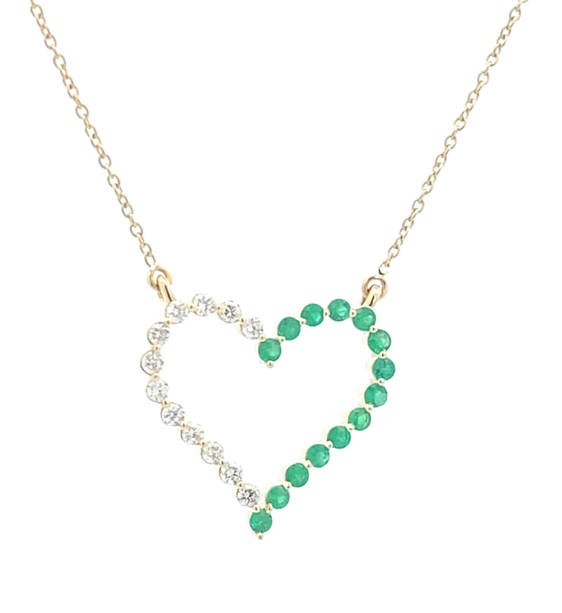 Emerald And Diamond Open Heart Necklace