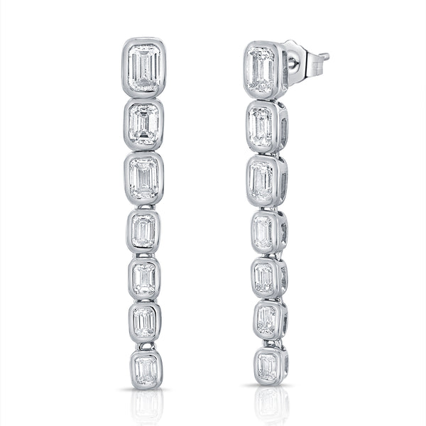 Emerald Cut Diamond Bezel Drop Earrings