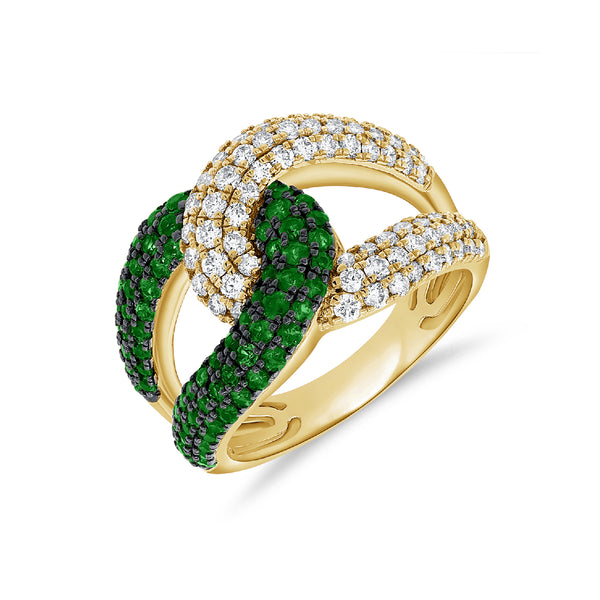 Twisted Emerald and Diamond Ring