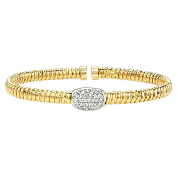 Gold Fluted Diamond Pave Cuff Bangle