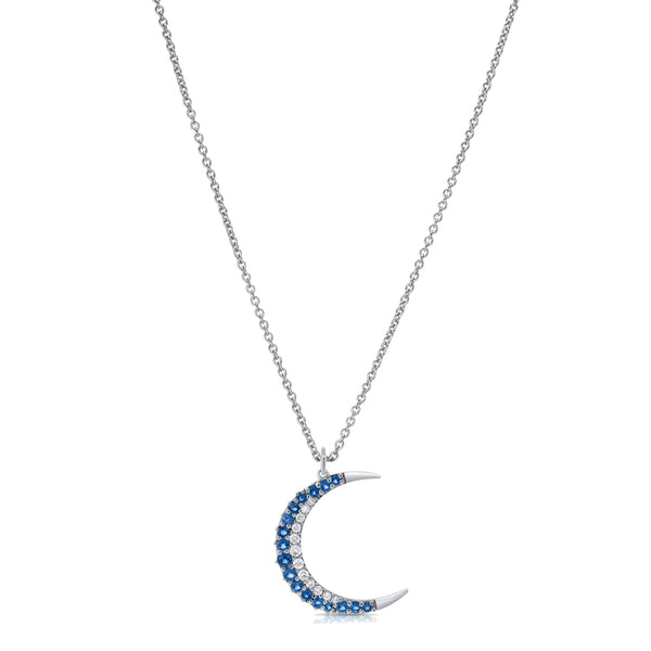 Blue Sapphire and Diamond Moon Pendant Necklace