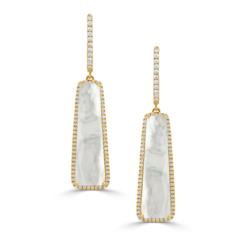 Yellow Gold Mother Of Pearl Diamond Drop Earrings