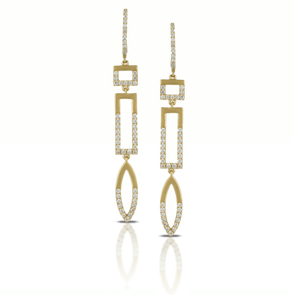 Yellow Gold Satin Diamond Triple Drop Earrings