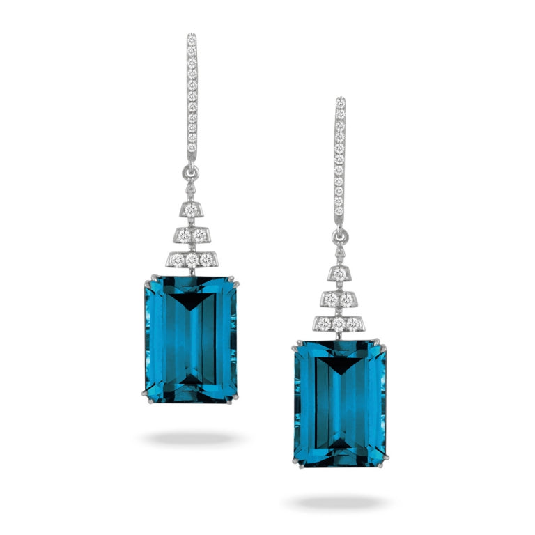 White Gold London Blue Diamond Drop Earrings