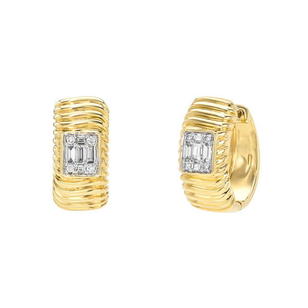 Diamond Gold Fluted Huggy Earrings