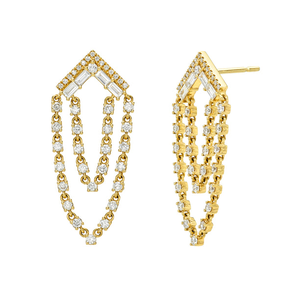 Round and Baguette Diamond Chandelier Earrings