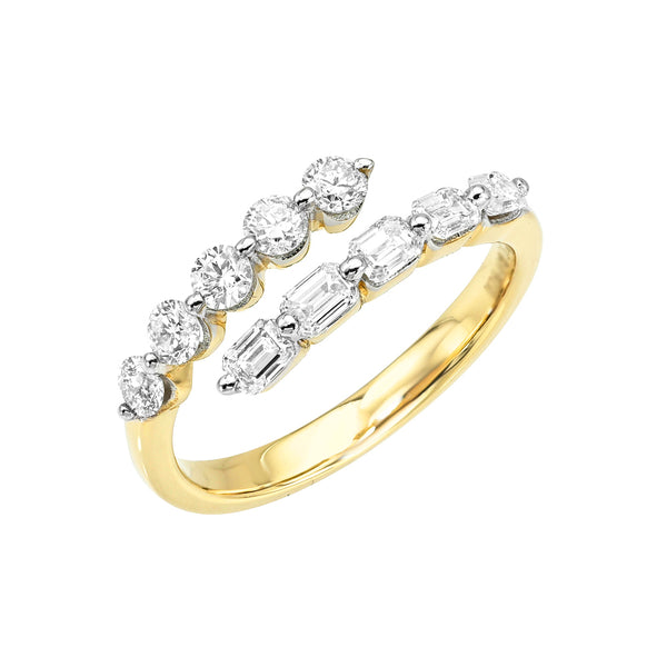 Round and Baguette Diamond Bypass Ring
