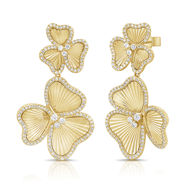 Lux Petal Diamond and Gold Fluted Drop Earrings