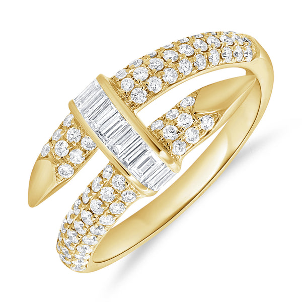 Round and Baguette Diamond Bypass Ring