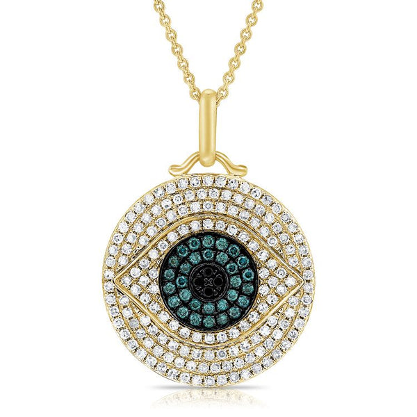 Diamond And Blue Sapphire Evil Eye Pendant Necklace