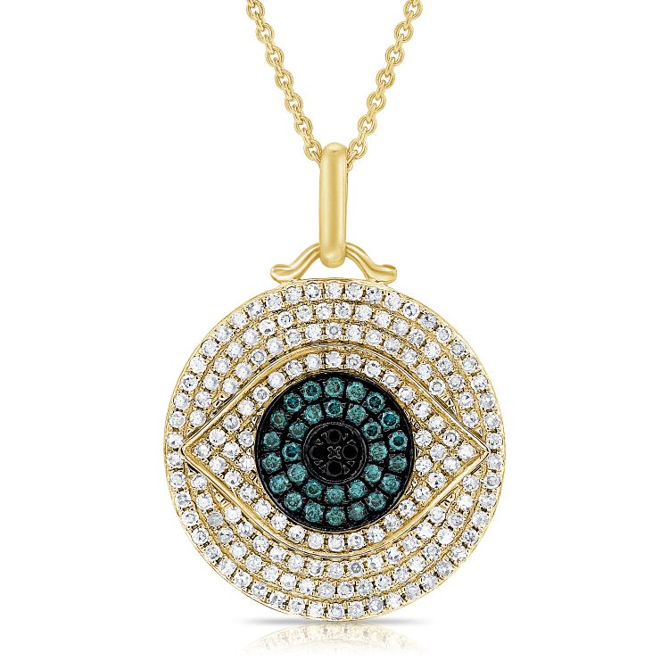 Diamond And Blue Sapphire Evil Eye Pendant Necklace