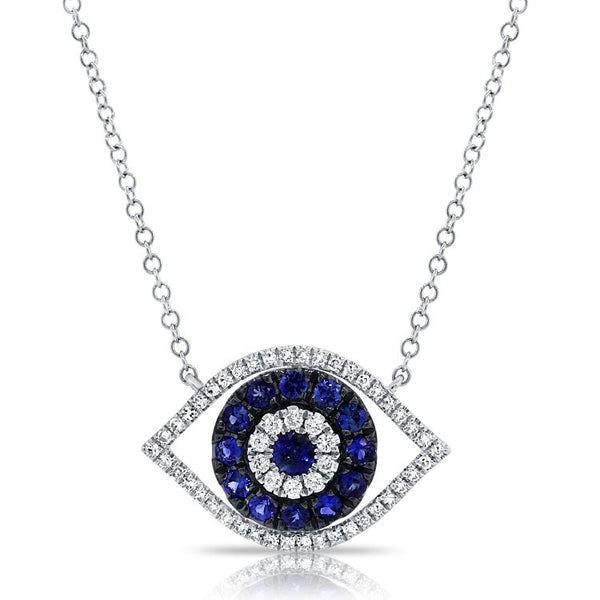 Diamond And Blue Sapphire Evil Eye Necklace