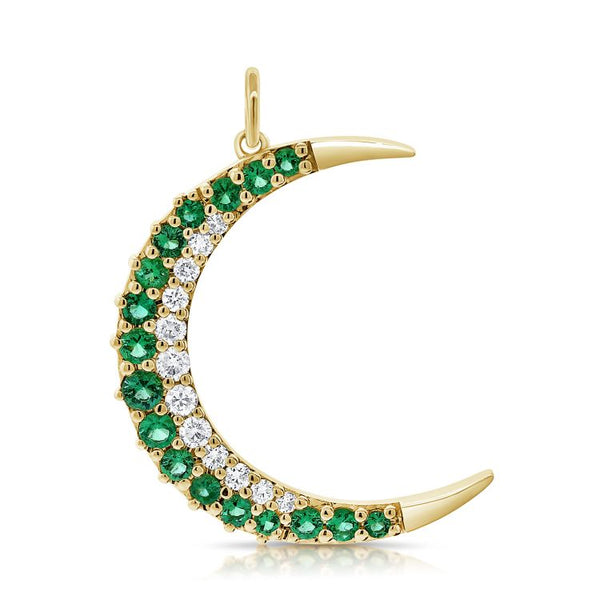 Emerald And Diamond Moon Pendant Necklace