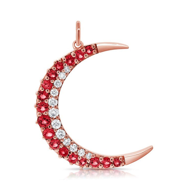 Ruby And Diamond Moon Pendant Charm