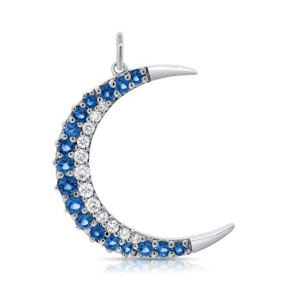 Blue Sapphire and Diamond Moon Pendant Charm