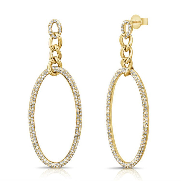 Diamond Chain Drop Hoop Earrings