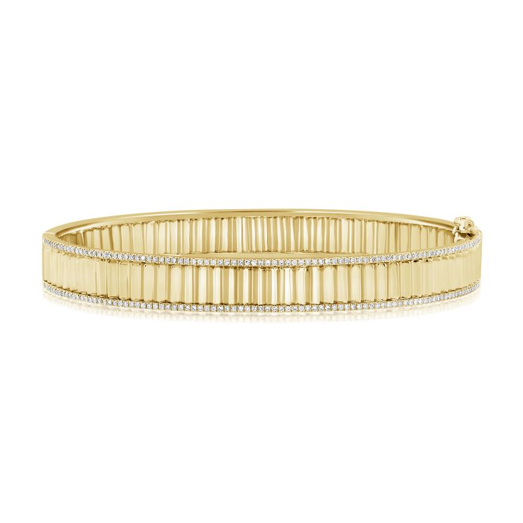 Diamond Halo Gold Fluted Bangle