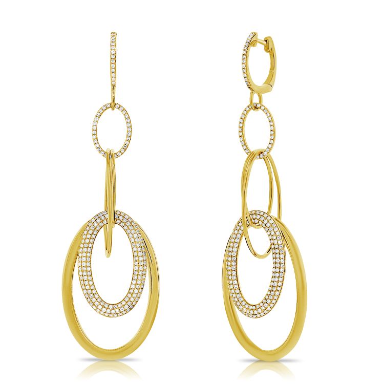 Multiple Diamond and Gold Circle Drop Earrings