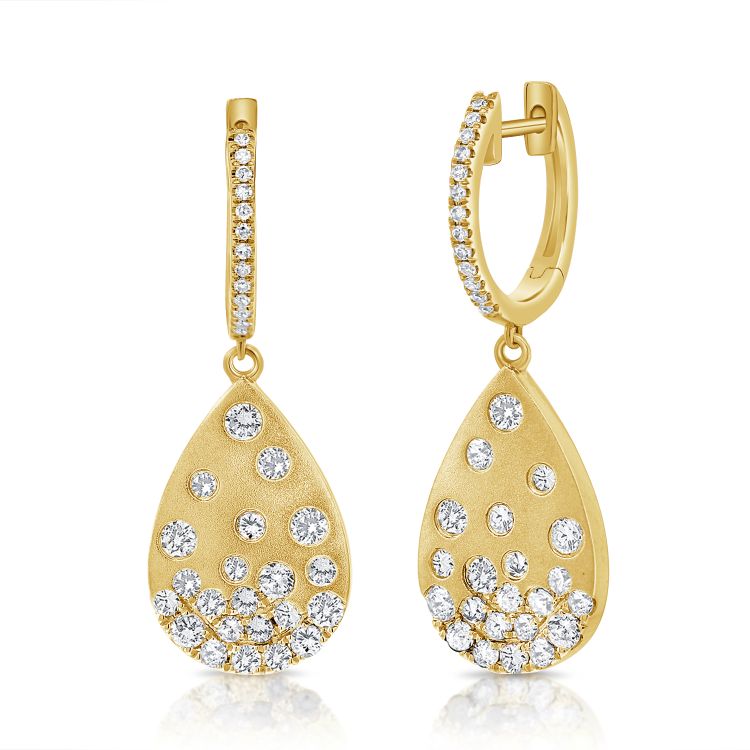 Yellow Gold Diamond Confetti Teardrop Earrings