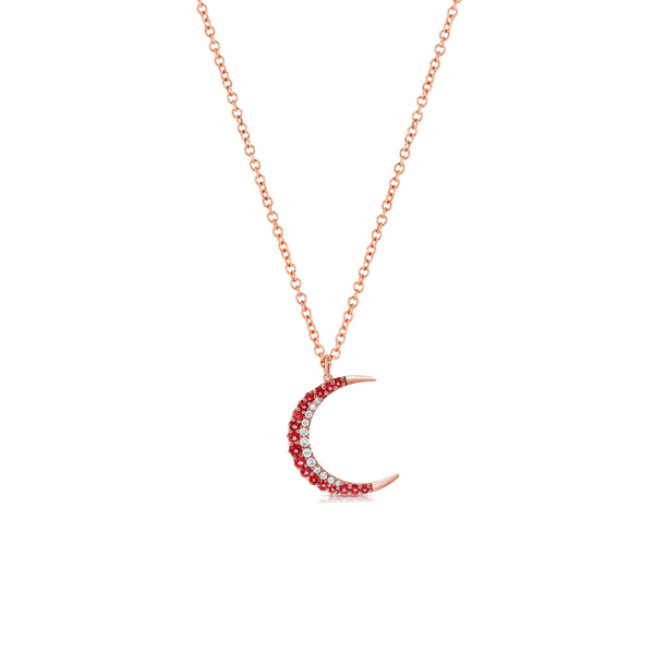 Ruby And Diamond Moon Pendant Necklace