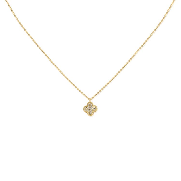 Diamond Mini Clover Gold Fluted Necklace