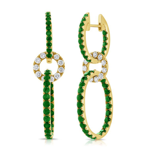 Multi Circle Diamond and Emerald Drop Earrings