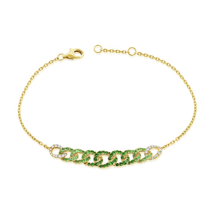 Green Garnet and Diamond Chain Bracelet