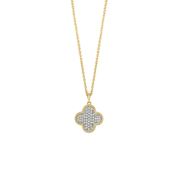 Diamond Clover Gold Fluted Pendant Necklace