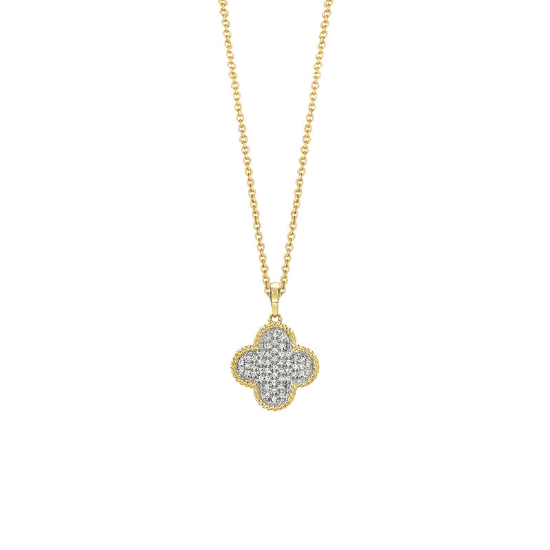 Diamond Clover Gold Fluted Pendant Necklace