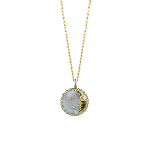 Diamond Mother Of Pearl Moon Pendant Necklace