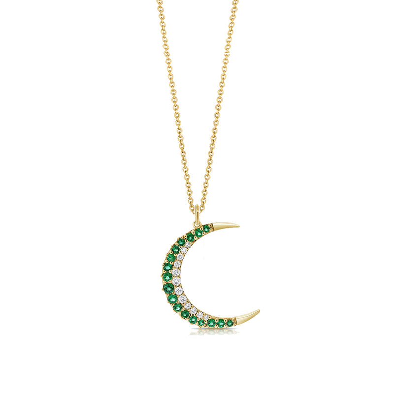 Emerald And Diamond Moon Pendant Necklace