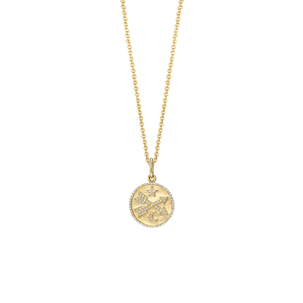 Diamond Moon And Star Pendant Necklace