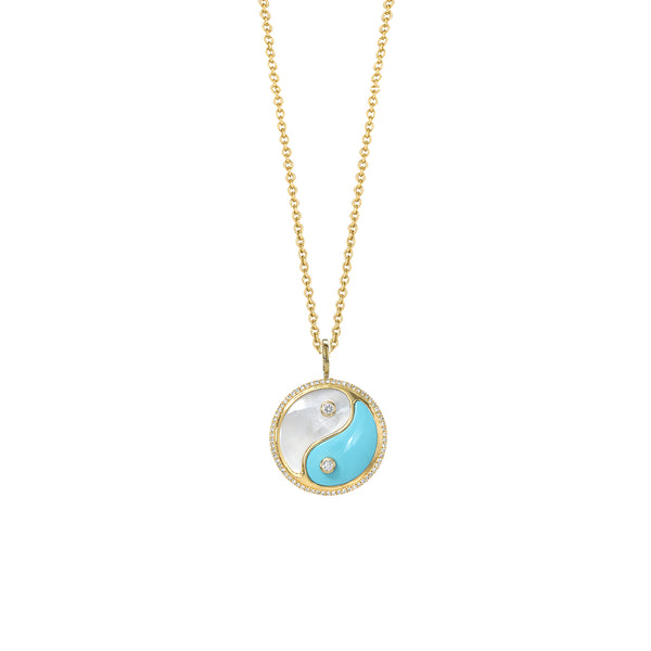 Mother of Pearl And Turquoise Ying Yang Pendant Necklace