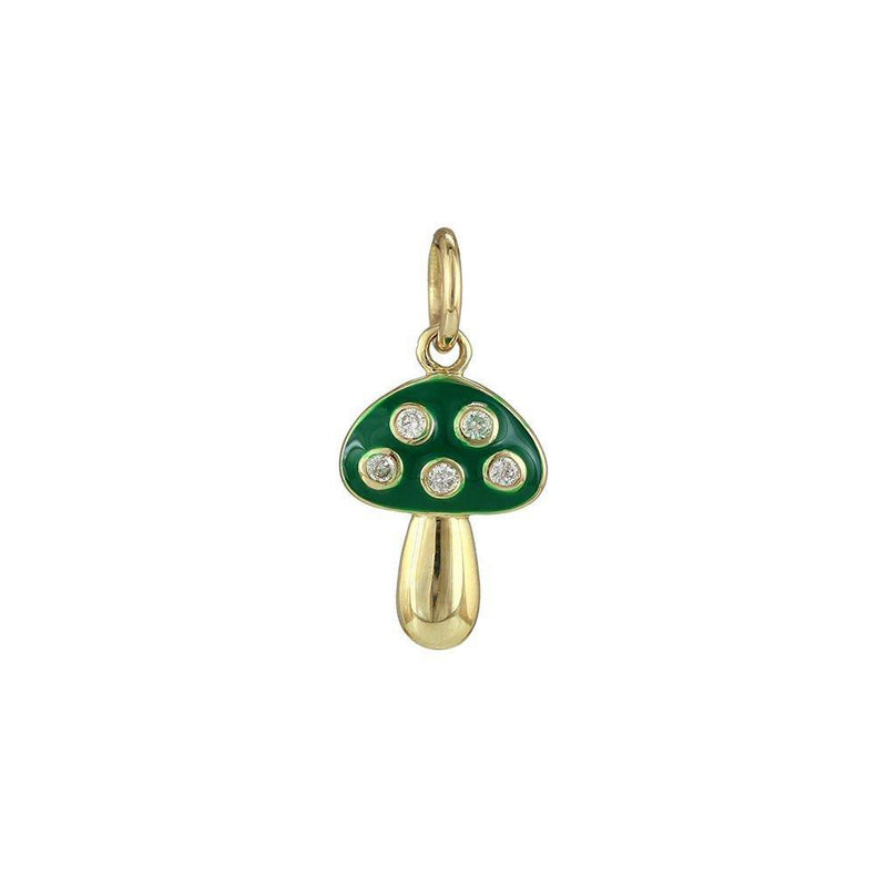 Diamond And Green Enamel Mushroom Charm