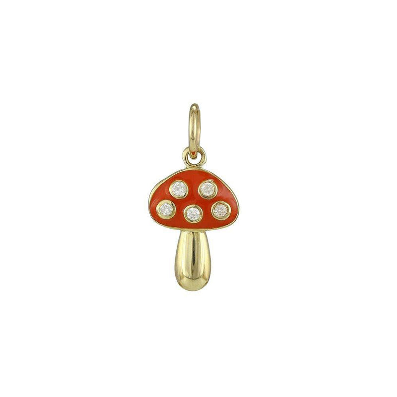 Diamond And Orange Enamel Mushroom Charm