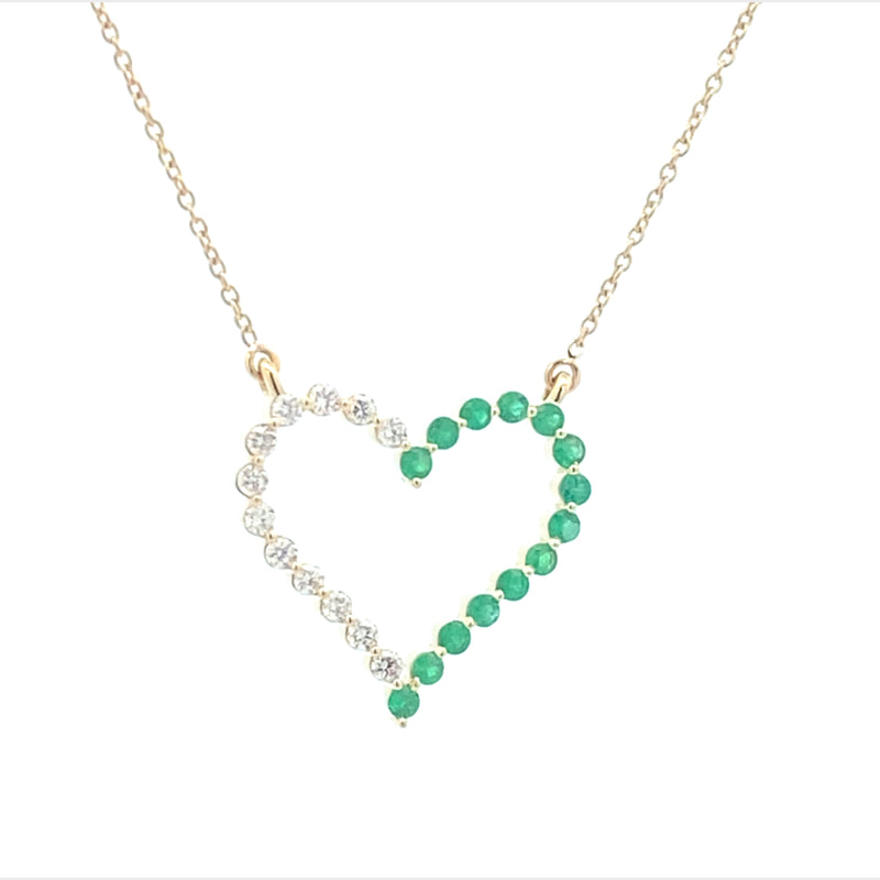 Emerald And Diamond Open Heart Necklace