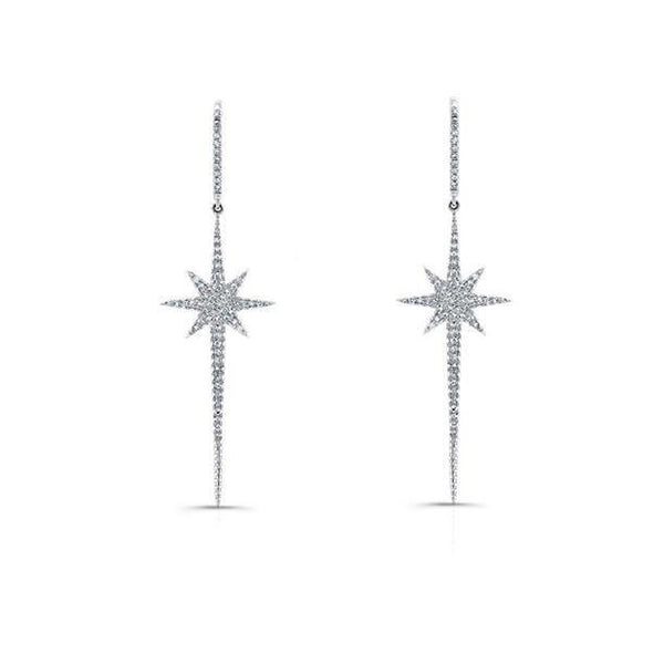 White Gold Diamond Star Drop Earrings