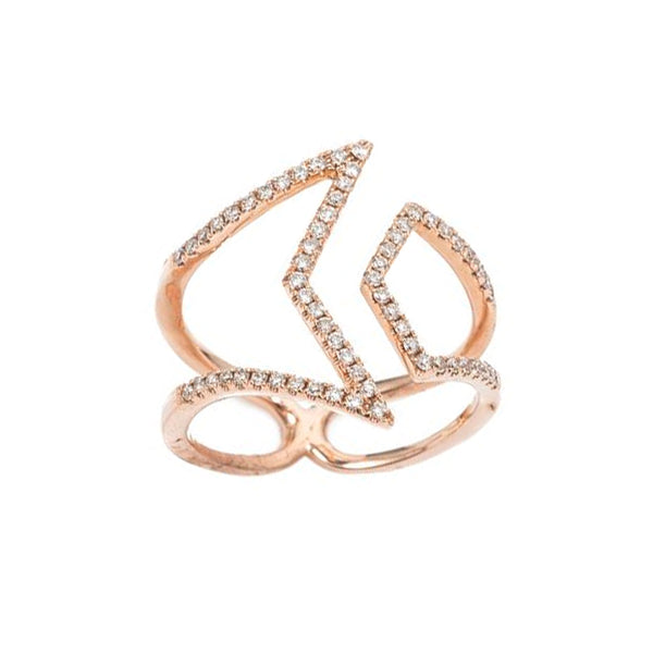 Rose Gold Split Diamond Chevron Ring