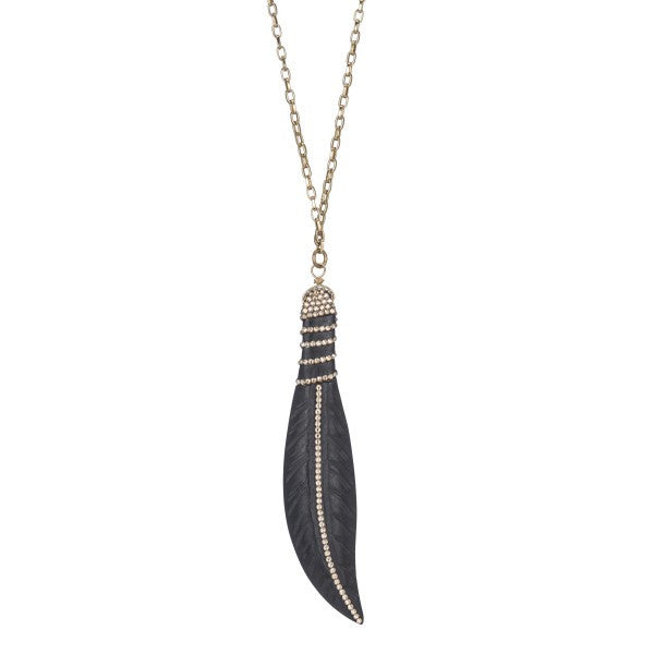 Yellow Swarovski Black Feather Necklace