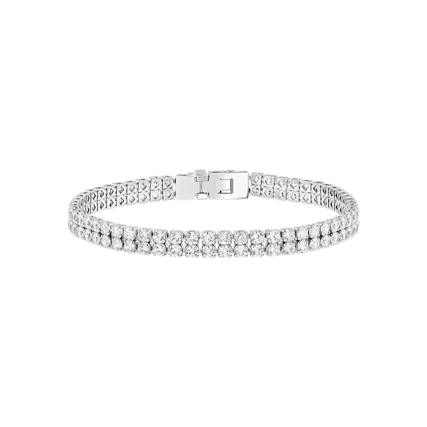 Silver Diamond Double Row Eternity Bangle