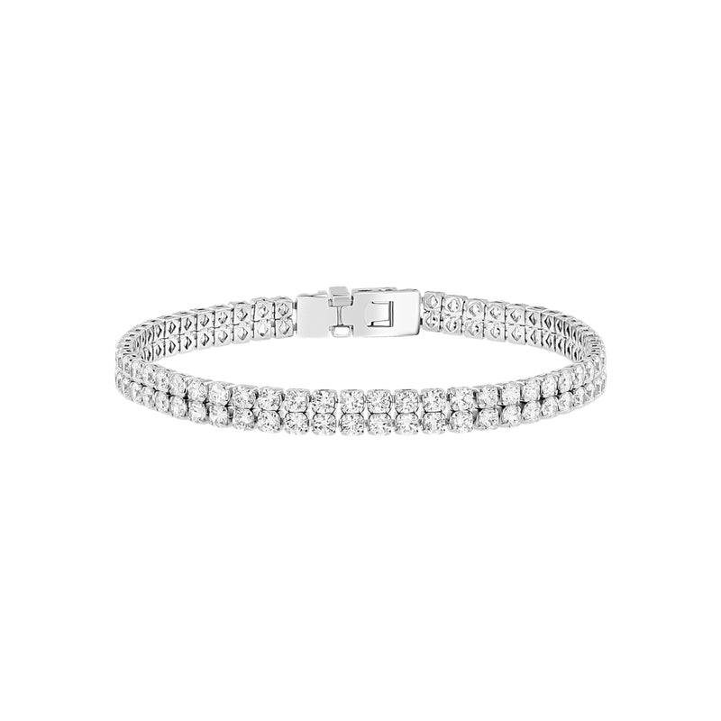 Silver Diamond Double Row Eternity Bangle