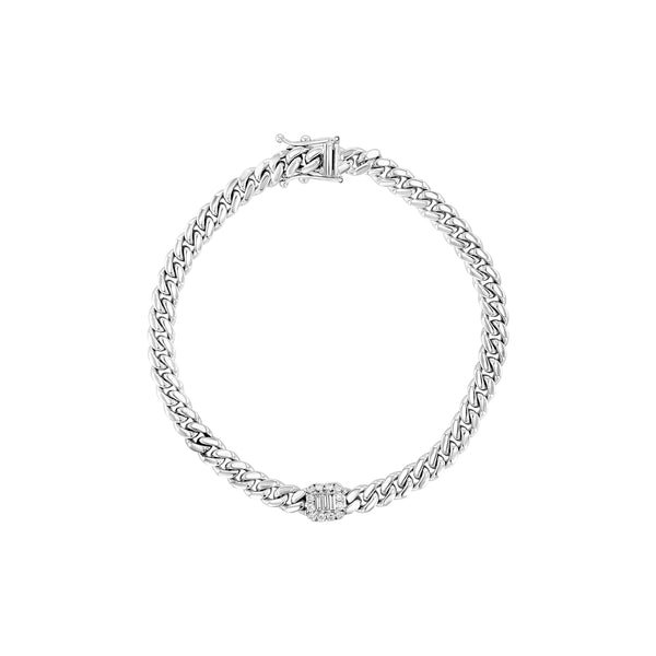 Diamond Baguette On Narrow Link Bracelet