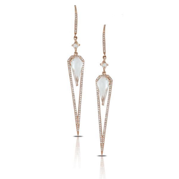 Gold White Topaz Drop Earrings