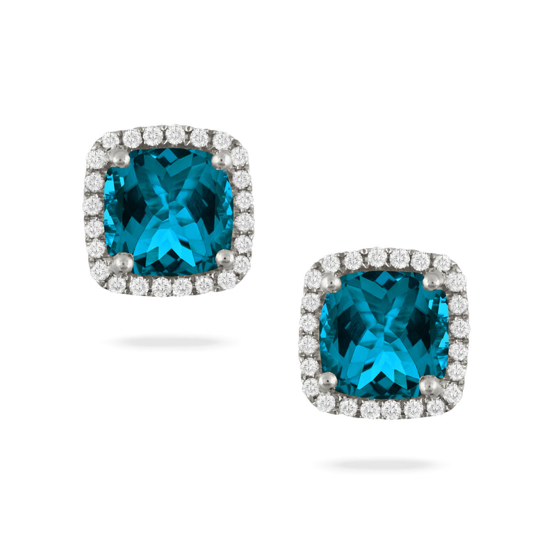 White Gold Blue Topaz Diamond Stud Earrings