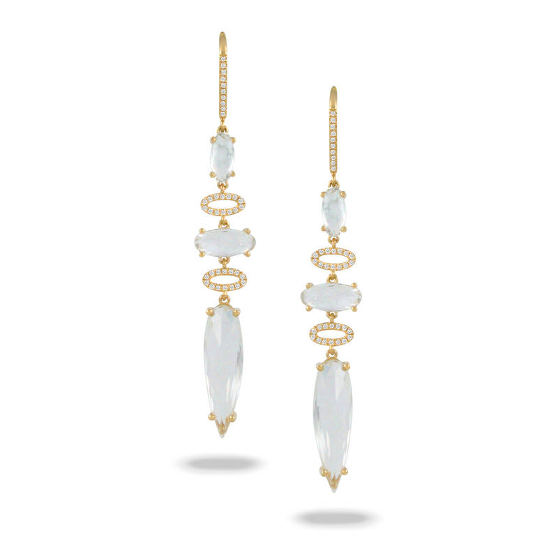 Yellow Gold Diamond And White Topaz Drop Earrings