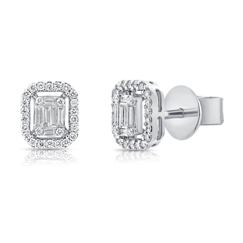 White Gold Diamond Baguette Stud Earrings