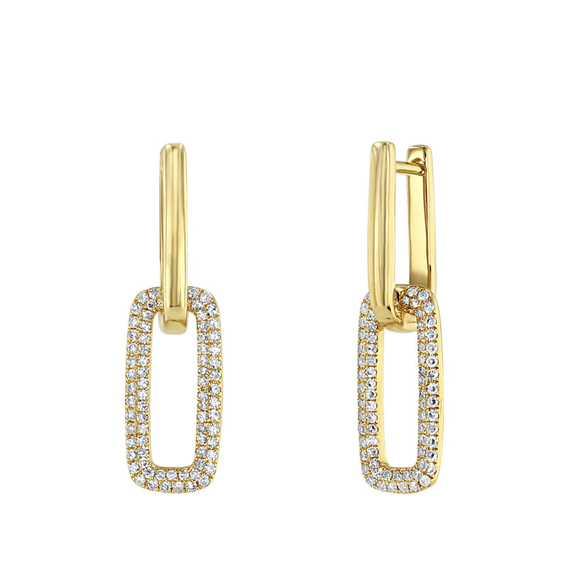 Gold Diamond Small Double Link Drop Earrings