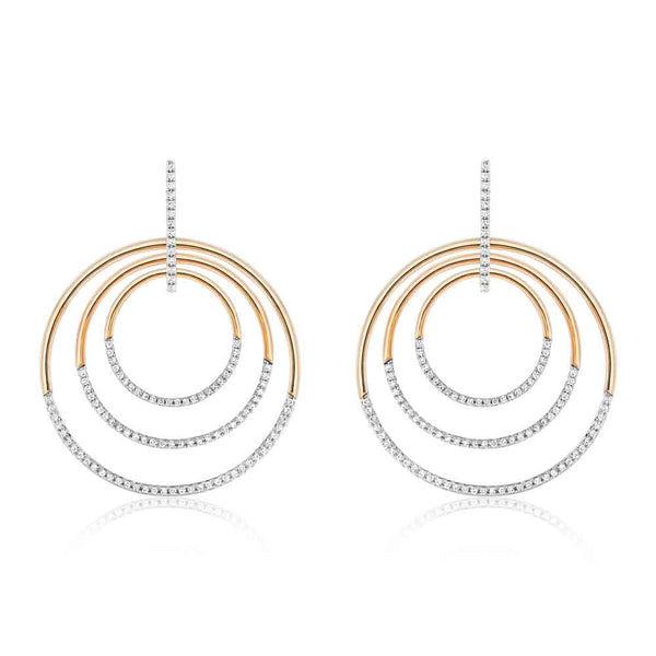 Yellow Gold Multi Circle Diamond Hoop Earrings