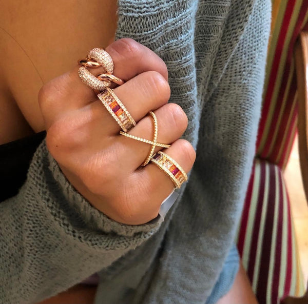 Rose Rainbow Baguette Ring