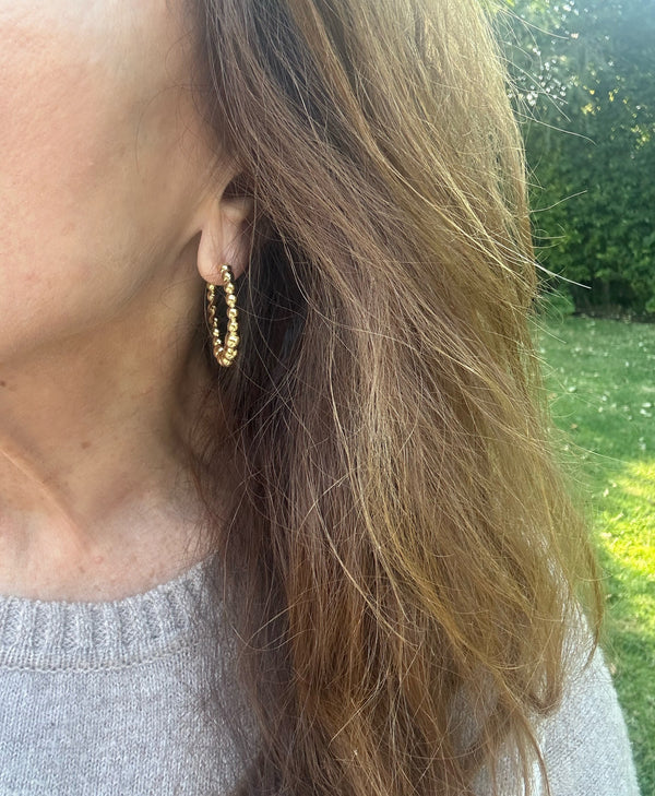 Yellow Medium Round Beaded Hoop Earrings